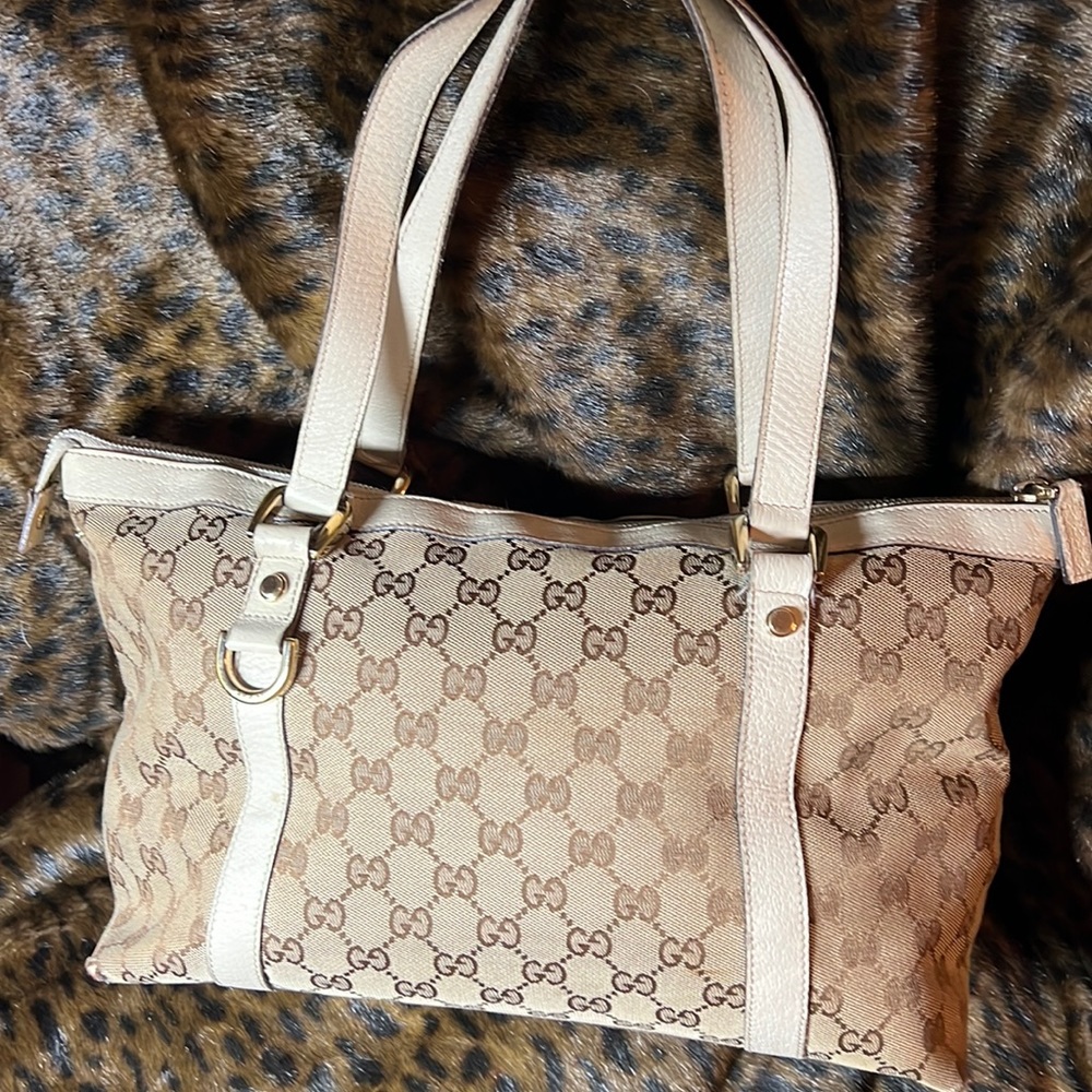 Gucci abbey shoulder/hand bag/tote, GG, supreme canvas/ leather, brown.